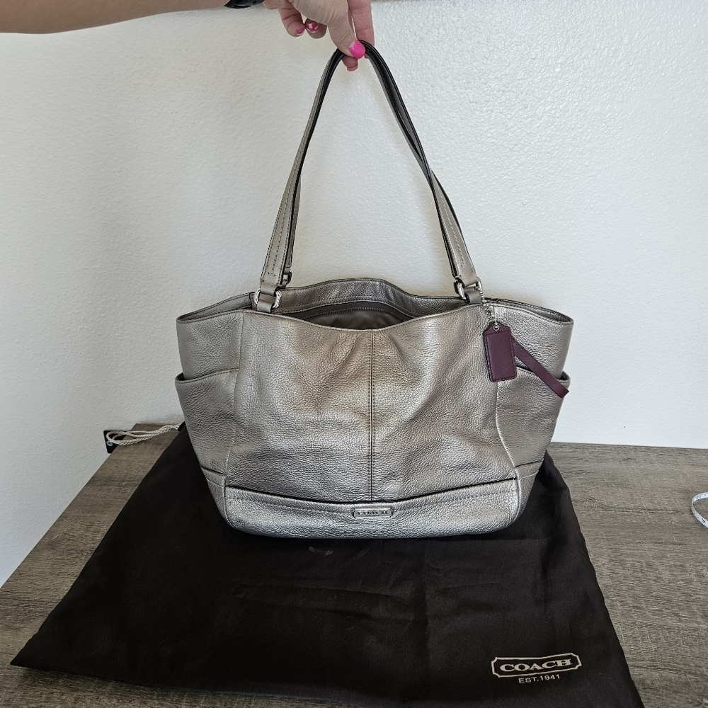 Coach PARK LEATHER CARRIE TOTE (COACH F23284)SILVER/PEWTER